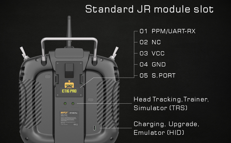 WFLY ET16Pro RC Transmitter Full Metal Hall Sensor Gimbals ELRS Dual Built-in RF Modules 500mW Max Power15W Fast Charge